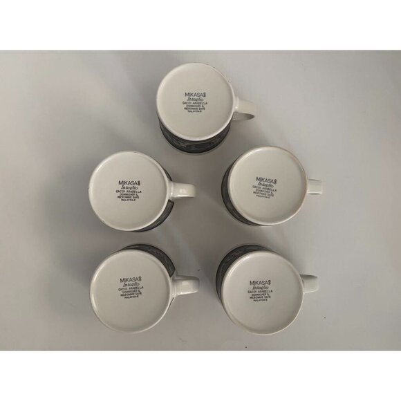 MIKASA Intaglio Arabella Tulip Design 8 oz. Flat Coffee Tea Mugs Set of 5 - Picture 4 of 7